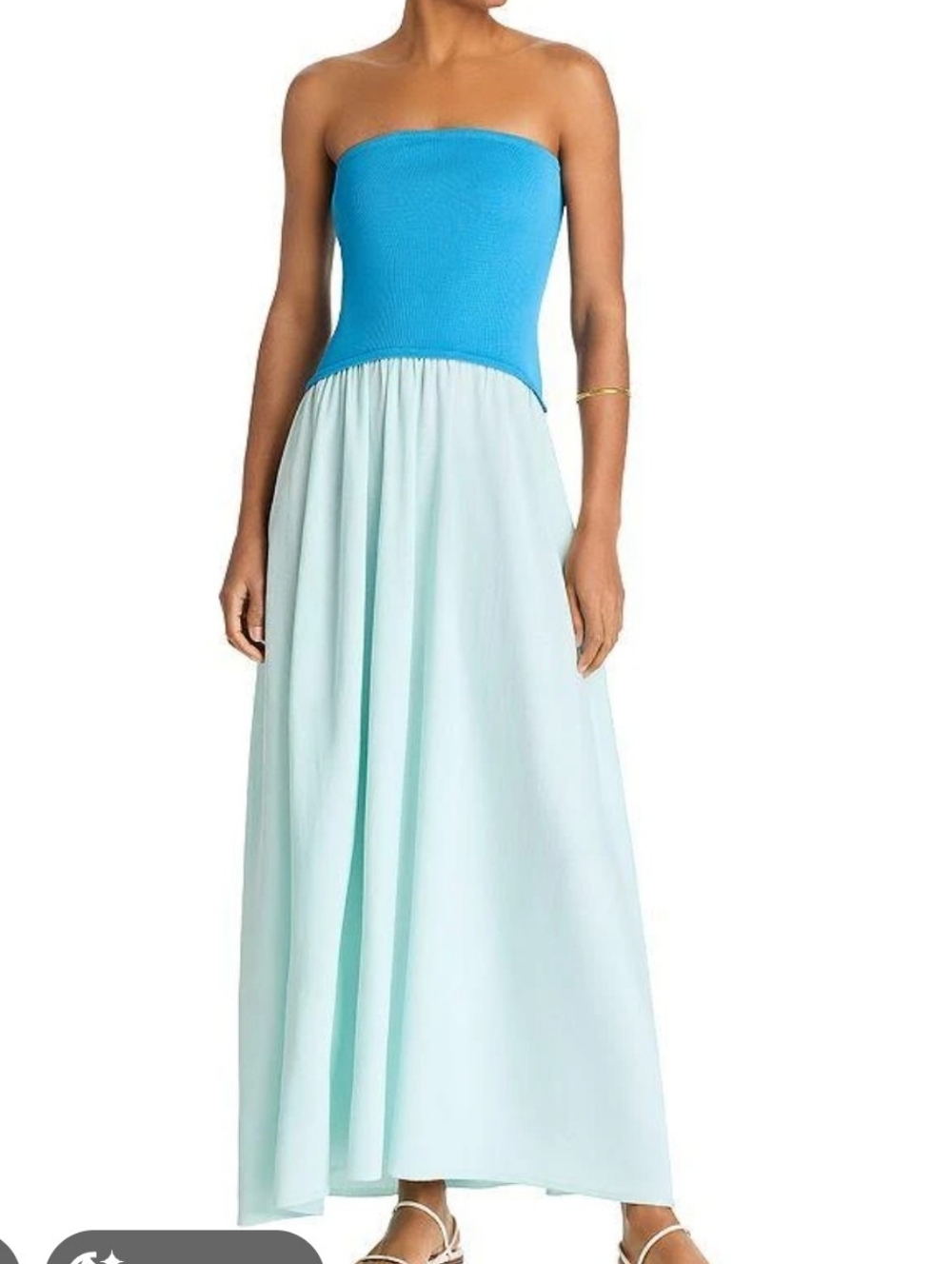 Solid And Striped Strapless Two-Tone Blue Maxi Dress